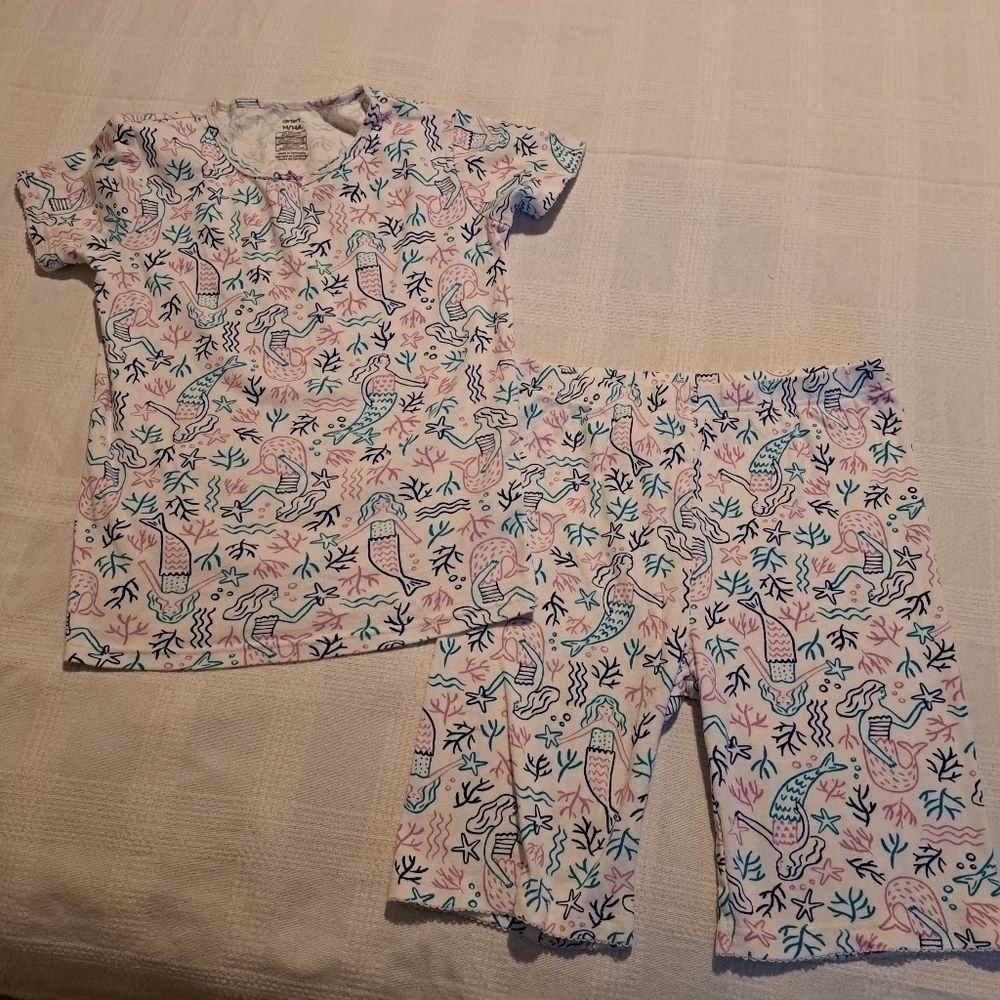 Carter's girls size 14 short pajama set mermaid designed defect noted